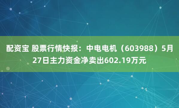 配资宝 股票行情快报：中电电机（603988）5月27日主力资金净卖出602.19万元